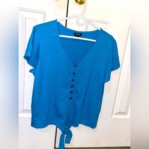 A.N.A blue tie front blouse